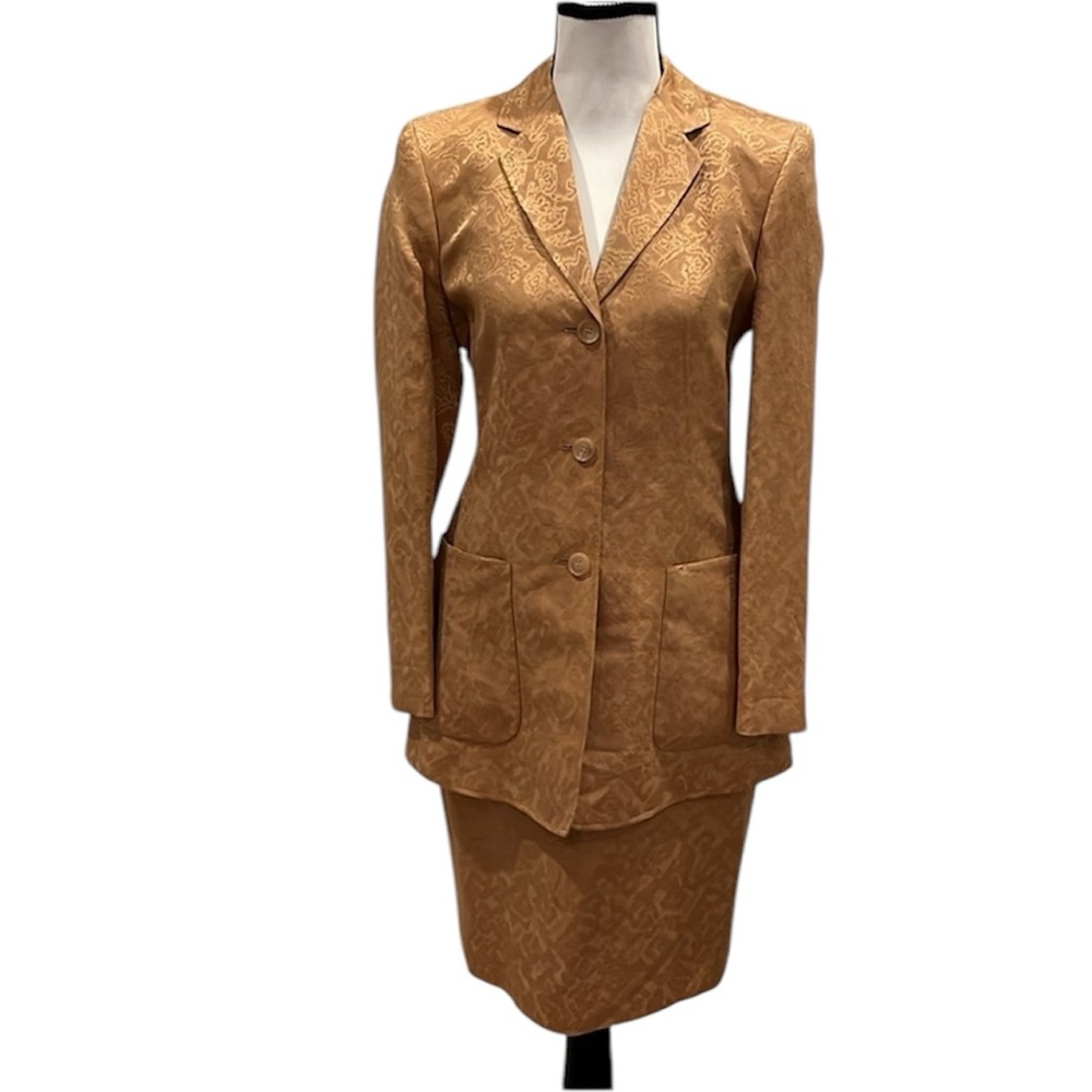 CERRUTI 1881 Silk Linen Suit Blazer & Pencil Skirt Suit Size 4 Small Gold